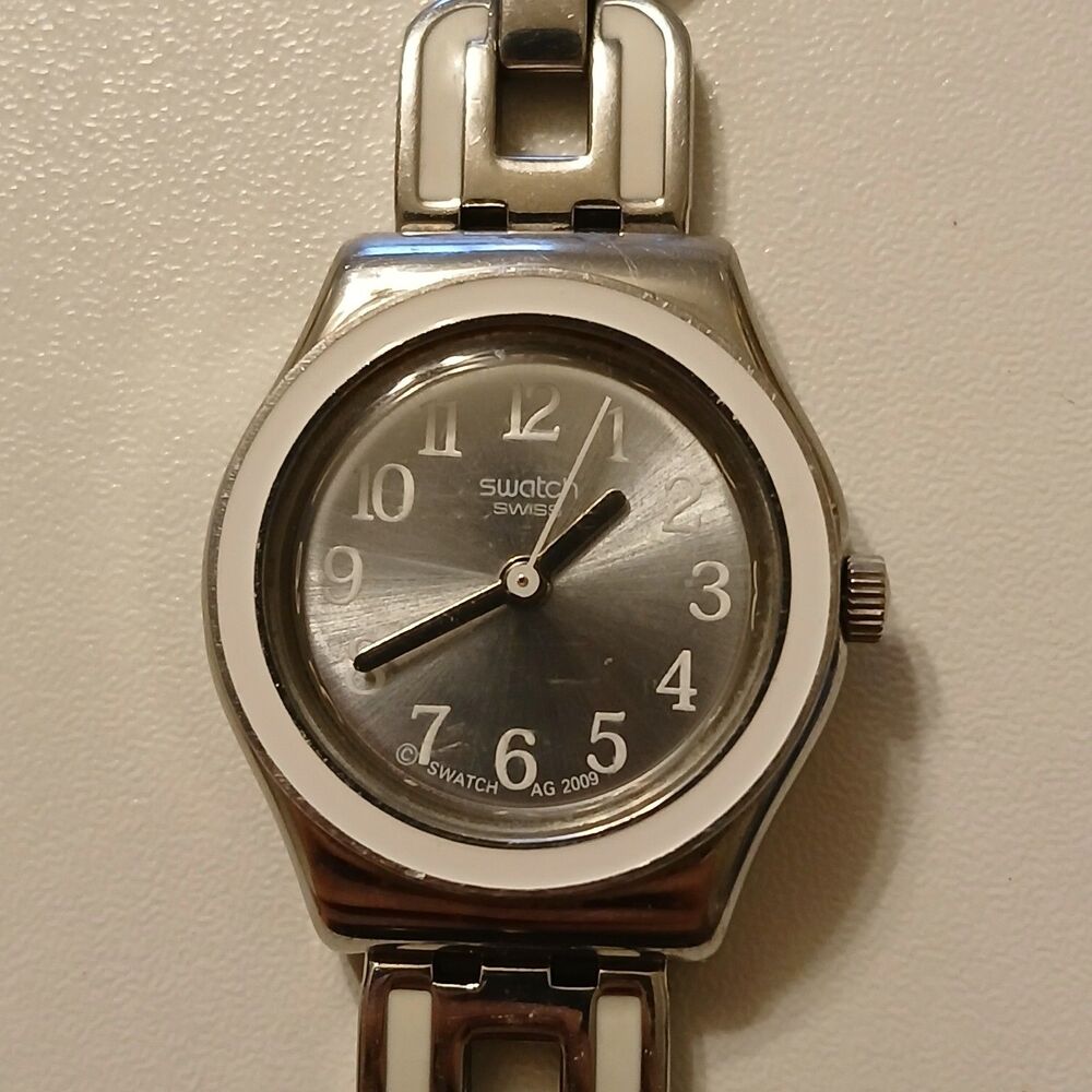 Swatch Swiss Irony Lady Watch Silver Tone White Chain AG2009 Quartz